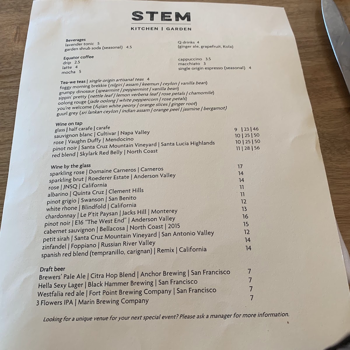 Menu - Stem Kitchen | Garden photo 2